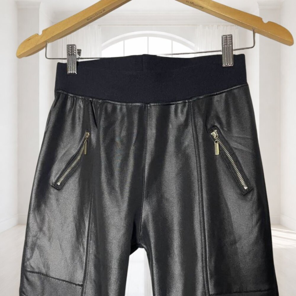 Julia Faux Leather Moto Pull On Pants S/M Black Edgy Minimalist Biker Leggings - Picture 4 of 12